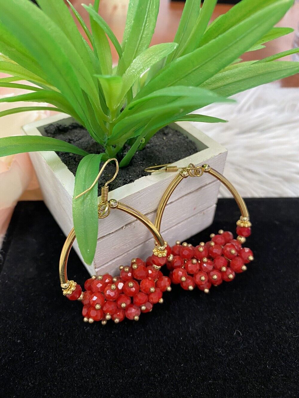 ORO LAMINADO Earrings Wire Handmade CLUSTER CRYSTAL Party Wedding Pageant Prom
